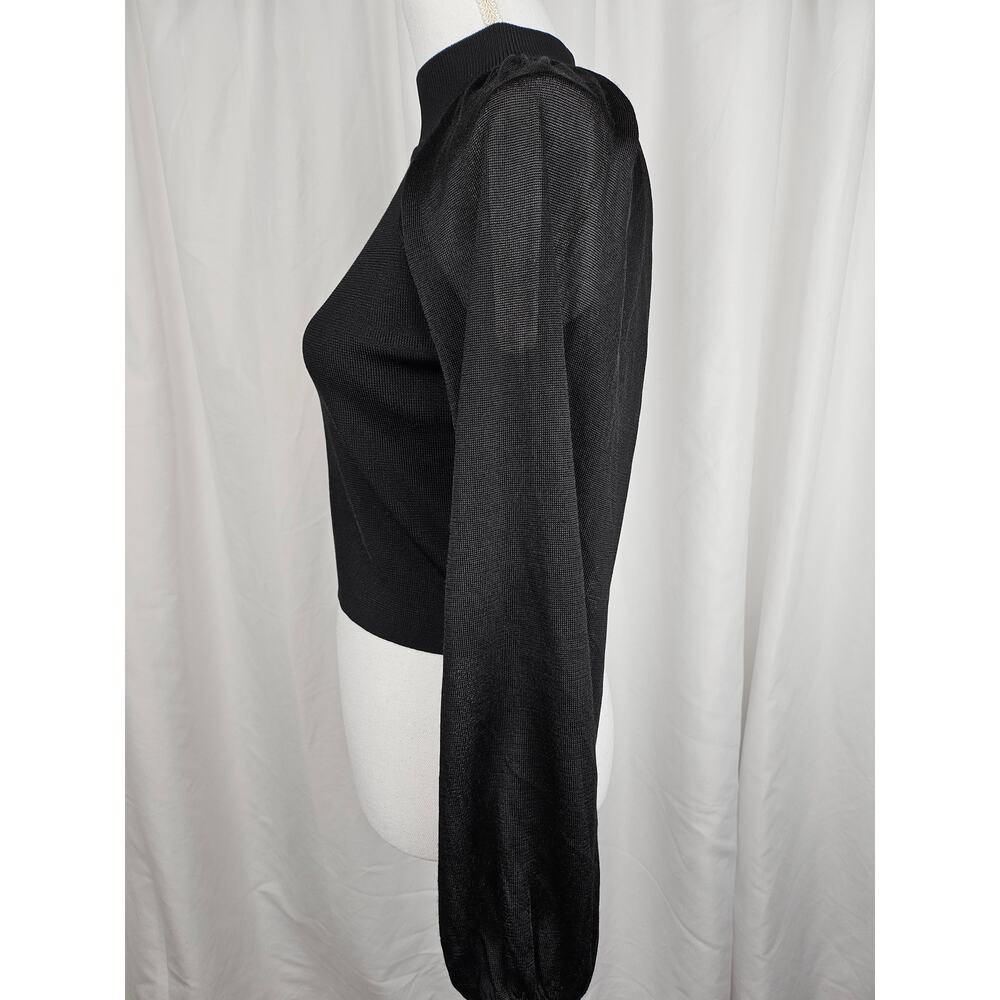 SHEIKE BLACK LONG-SLEEVE TOP – SIZE SMALL – SHEER SLEEVES – RIBBED BODICE - Picture 3 of 6